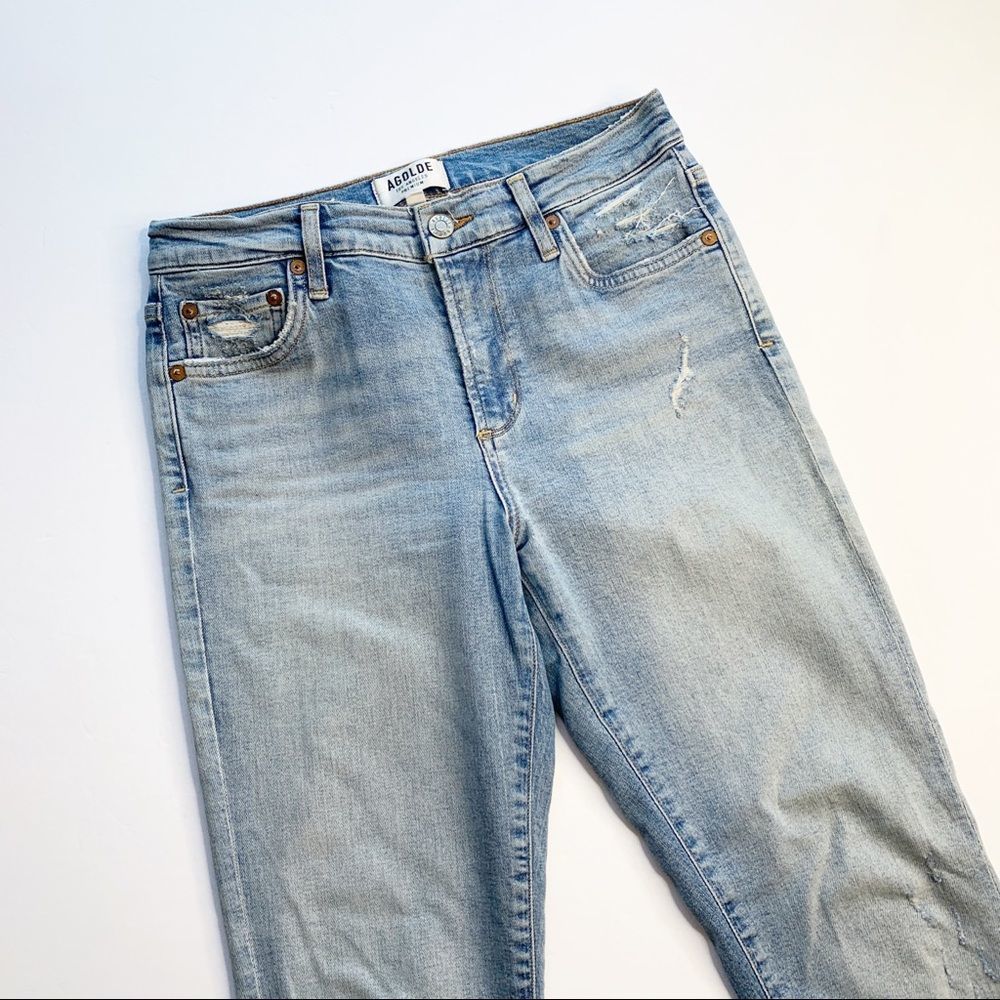 AGOLDE Sophie Skinny Crop Jeans Raw Hem Light Wash Vertigo Blue Size 26 - Picture 3 of 10